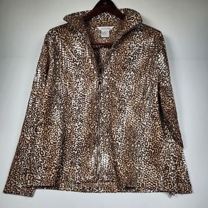 Exclusively Misook Shimmer Jacket Womens Size Large Long Sleeve Full Zip Cheetah